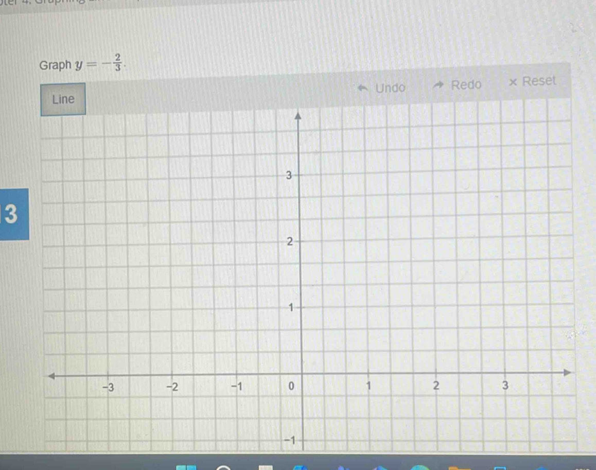 Graph y=- 2/3 . 
Redo × Reset 
3