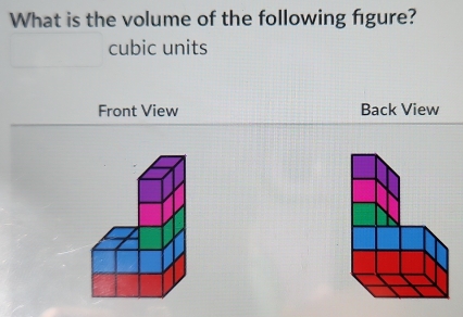 What is the volume of the following figure? 
cubic units 
Front View Back View