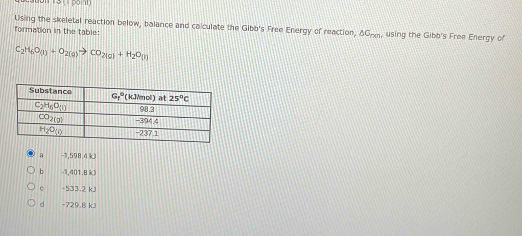 Solved: Using the skeletal reaction below, balance and calculate the ...