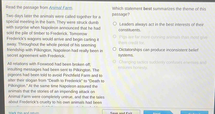 Solved: Read the passage from Animal Farm. Which statement best ...