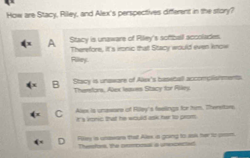 Solved: How are Stacy, Riley, and Alex's perspectives different in the ...