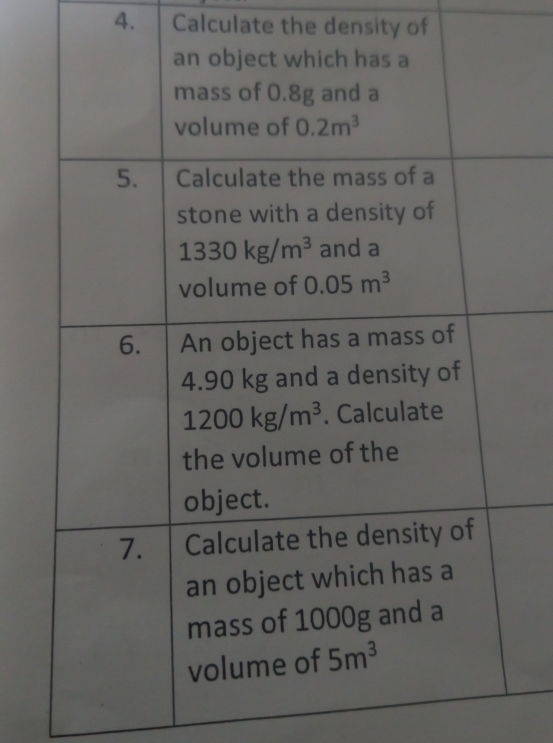 Calculate the density of