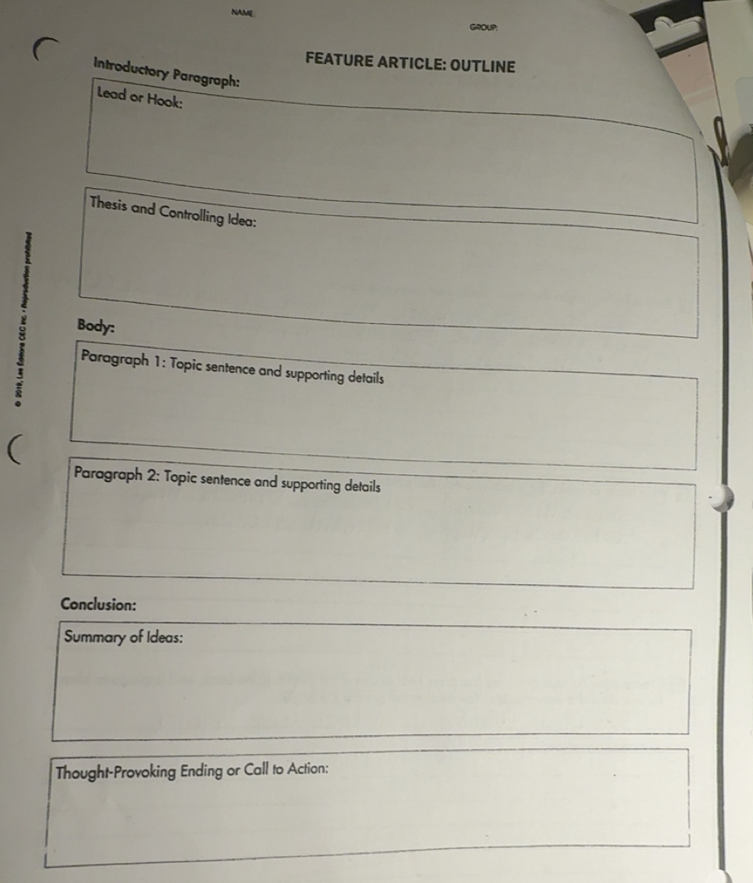 Solved: NAME GROUP. FEATURE ARTICLE: OUTLINE Introductory Paragraph ...