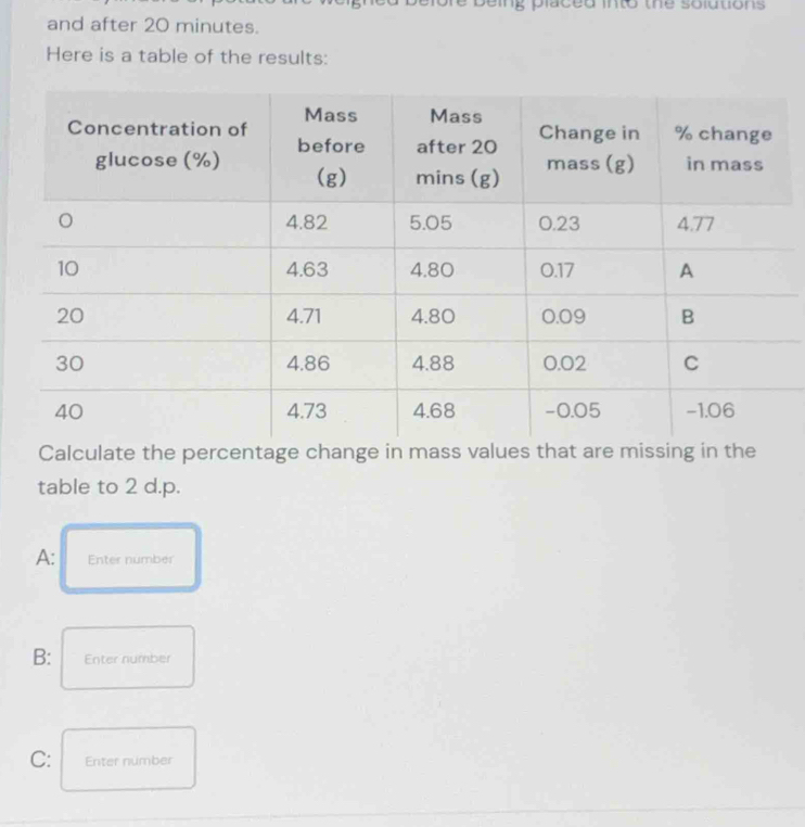 Solved: and after 20 minutes. Here is a table of the results: Calculate ...