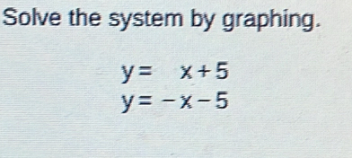 Solve the system by graphing.
y=x+5
y=-x-5