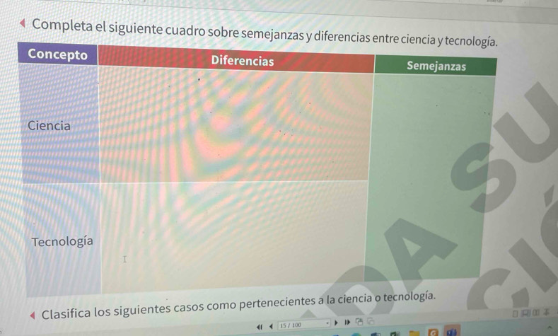 Completa el siguiente cuadro sobre 
Clasifica los siguientes casos como pe 
BR(
15 / 100