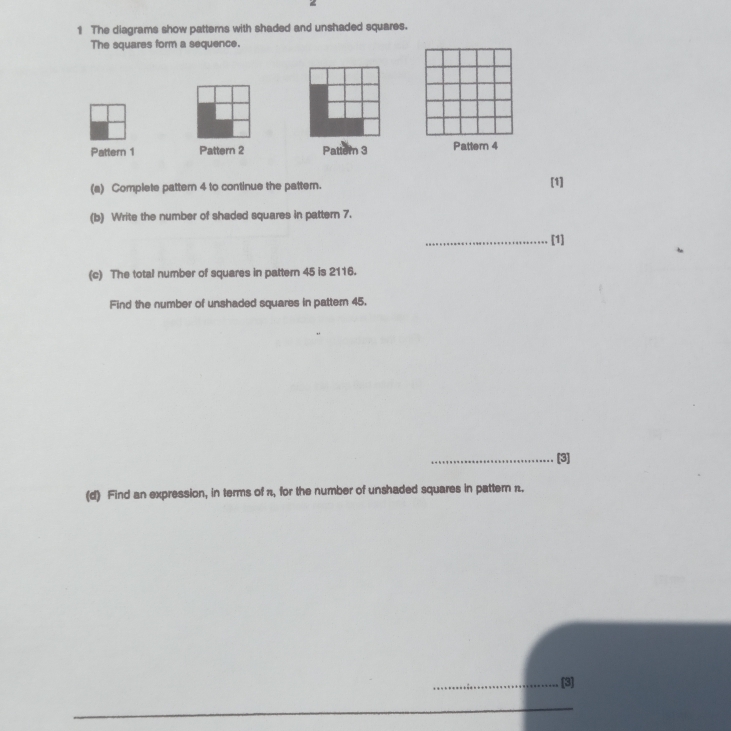 Solved: The diagrams show pattems with shaded and unshaded squares. The ...