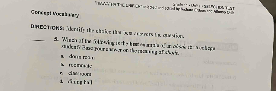 Solved: Grade 11 • Unit 1 • SELECTION TEST ''HIAWATHA THE UNIFIER ...
