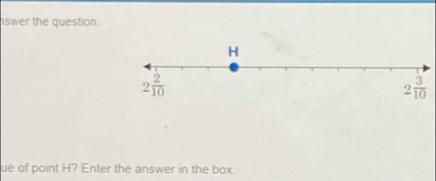 swer the question.
ue of point H? Enter the answer in the box.