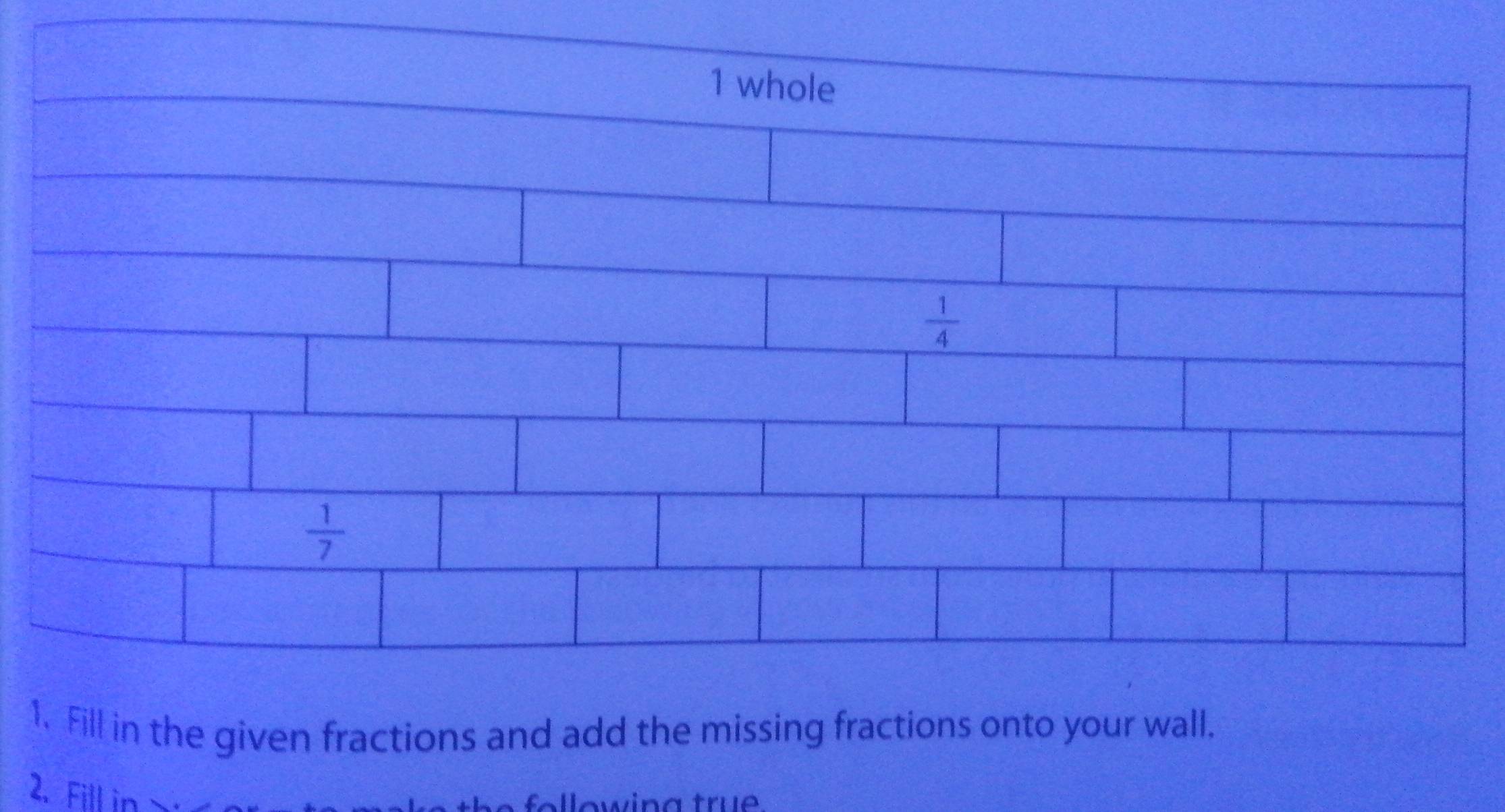 Solved: whole 1/4 1/7 1. Fill in the given fractions and add the ...