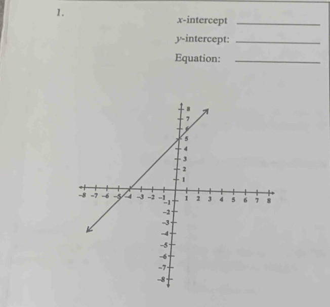 x-intercept_ 
y-intercept:_ 
Equation:_