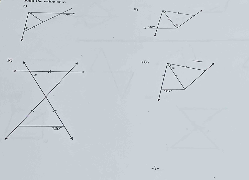 Find the value of x.
8)
9)
10)
x
120°
-1