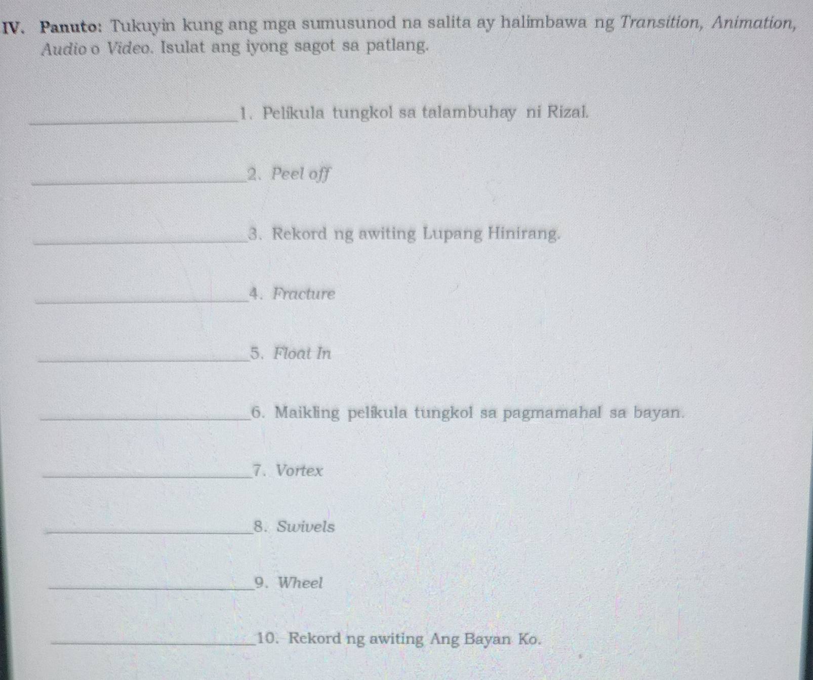 Solved: Panuto: Tukuyin kung ang mga sumusunod na salita ay halimbawa ...