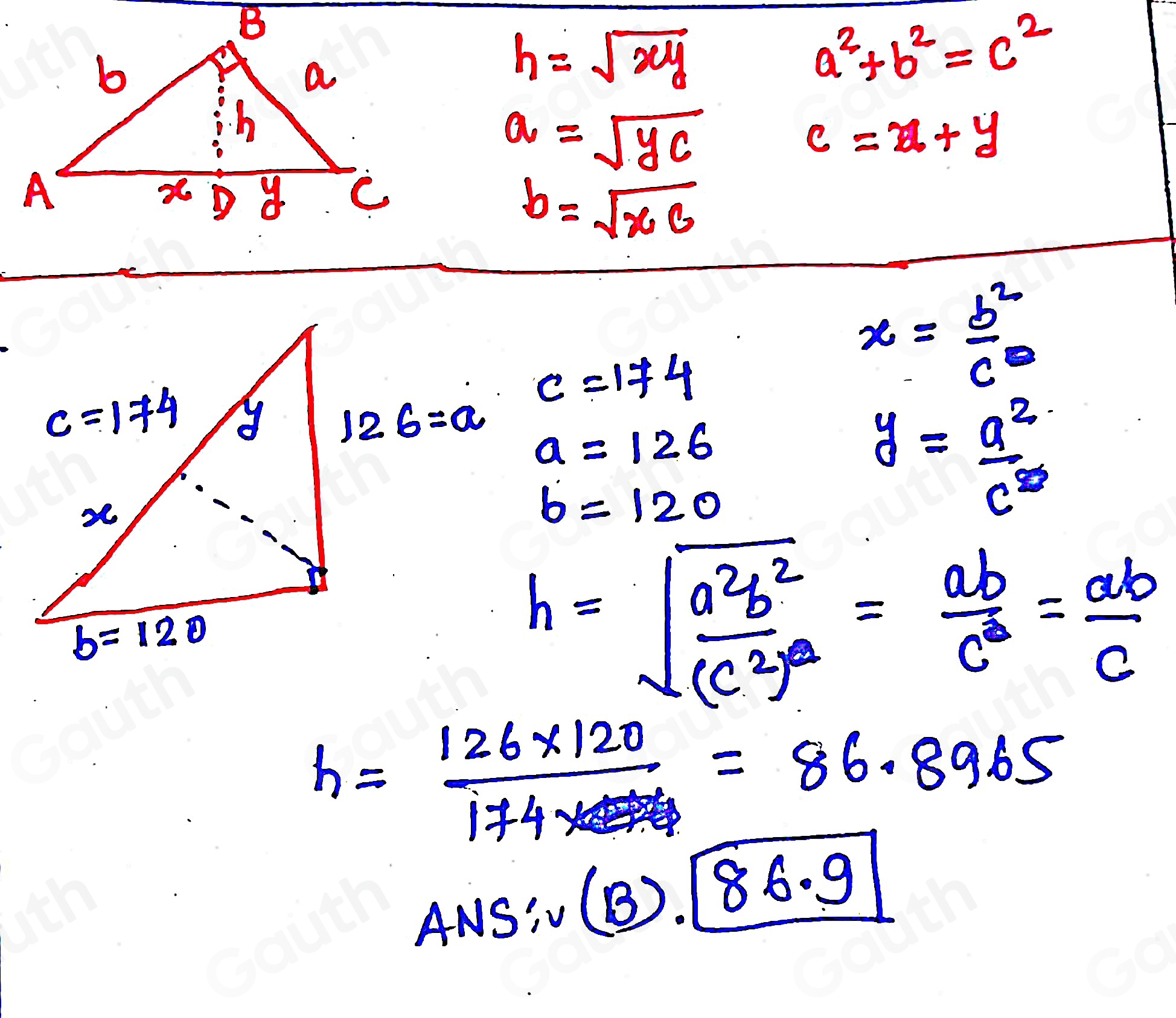 Solved: Find the length of the altitude to the hypotenuse. Round the ...