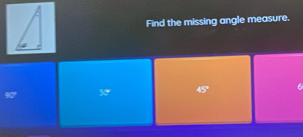 Find the missing angle measure.
35°
3v
45°
6