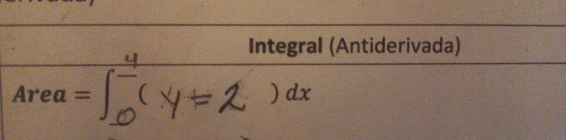 Integral (Antiderivada)
y=2)dx
Area =  1/2 