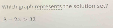 Which graph represents the solution set?
8-2x>32