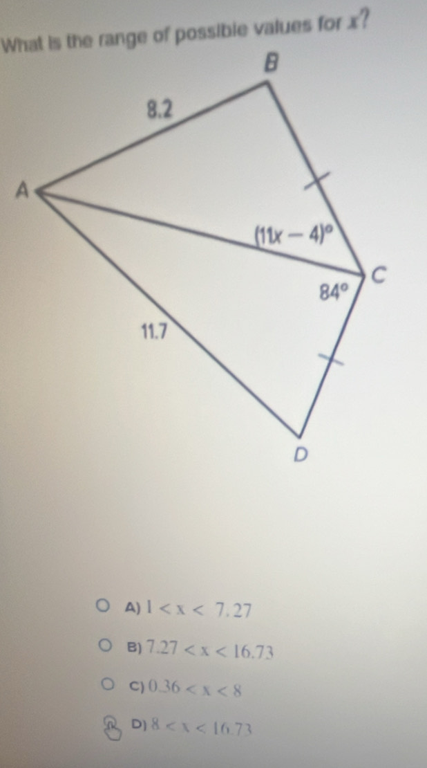 A) 1
B) 7.27
C) 0.36
D] 8