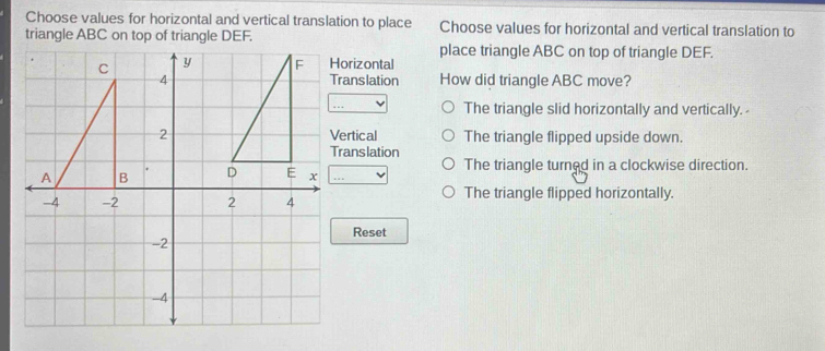 Solved: Choose values for horizontal and vertical translation to place ...