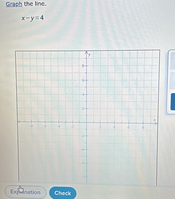 Graph the line.
x-y=4
Explonation Check