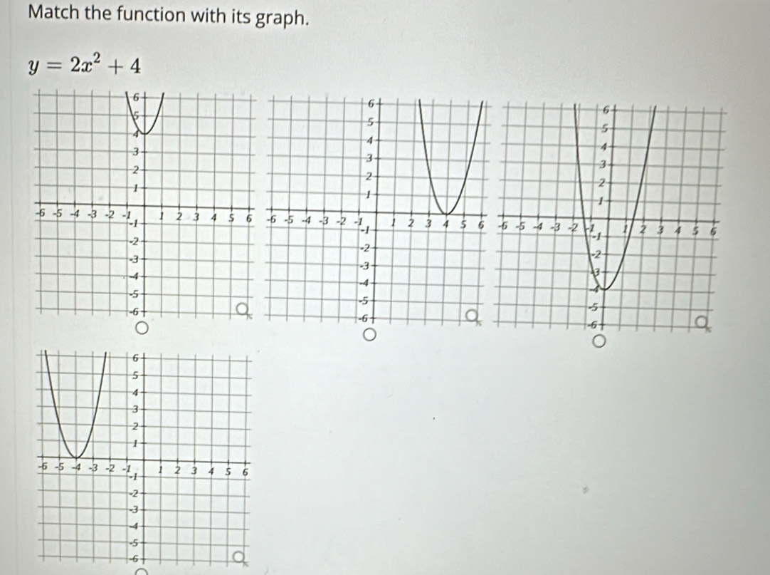 Match the function with its graph.
y=2x^2+4