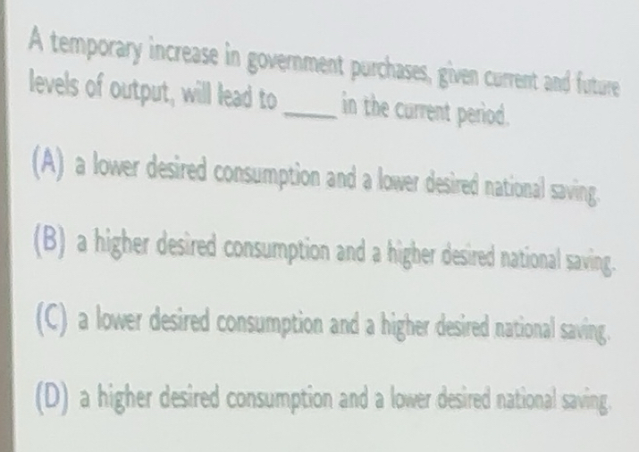 Solved: A temporary increase in government purchases, given current and ...