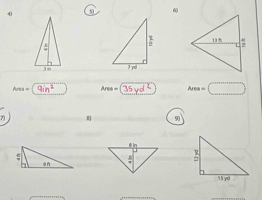 Area = Area = Area = □ 
7)
8)
9)