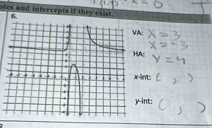 otes and intercepts if they exist. 
6. 
: 
HA: 
int: 
int: