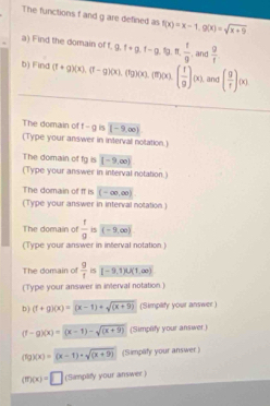 Solved: The functions f and g are defined as f(x)=x-1, g(x)=sqrt(x+9) a ...