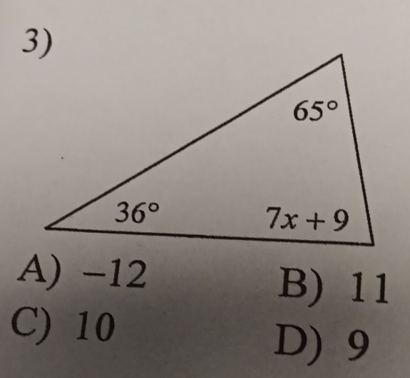 A) -12
B) 11
C) 10
D) 9