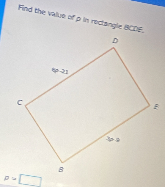 Find the value of p in rectangle BCDE.