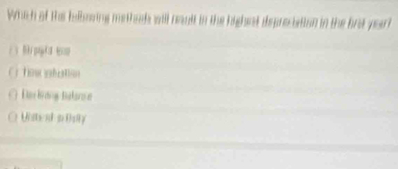 Which of the balbosing metheals will nault in the highet depreciation in the bot yeart
Tmac adation
Darkrdng Balar e
Uibesh s Ouly