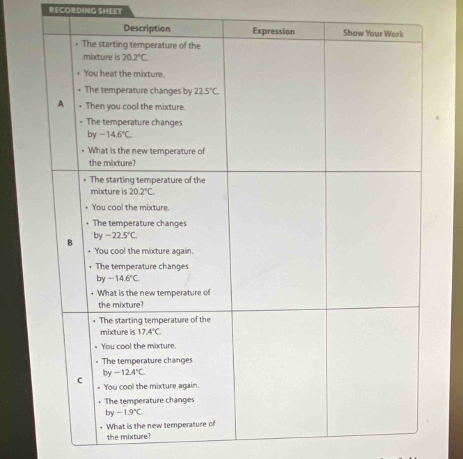 RECORDING SHEET
the mixture?