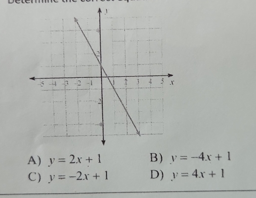 A) y=2x+1 B) y=-4x+1
C) y=-2x+1 D) y=4x+1