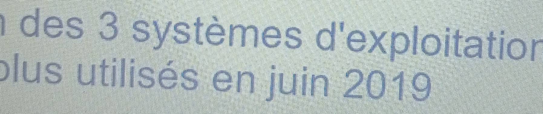 des 3 systèmes d'exploitation 
plus utilisés en juin 2019