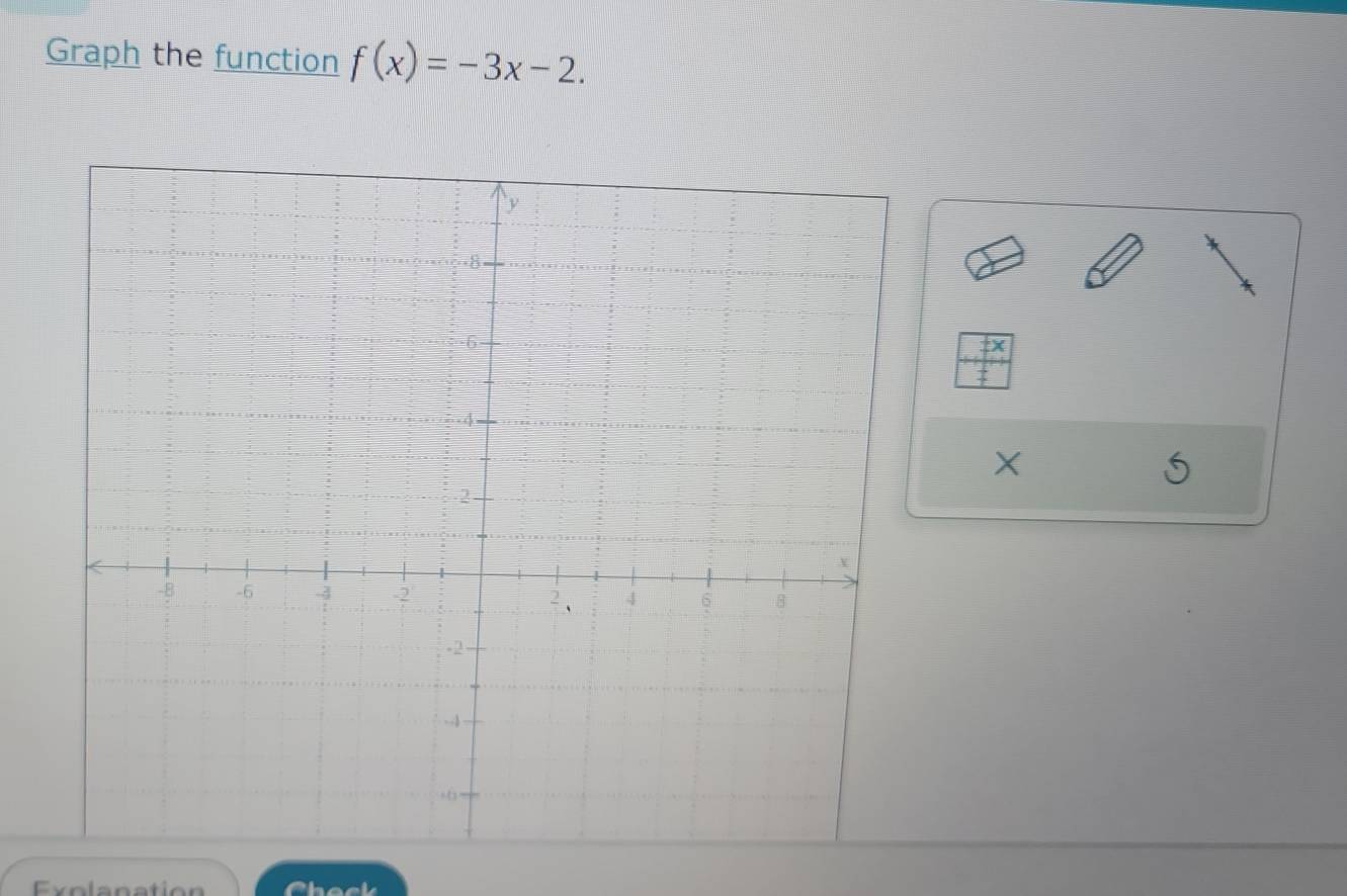 Graph the function f(x)=-3x-2. 
bx
X
Exolanation