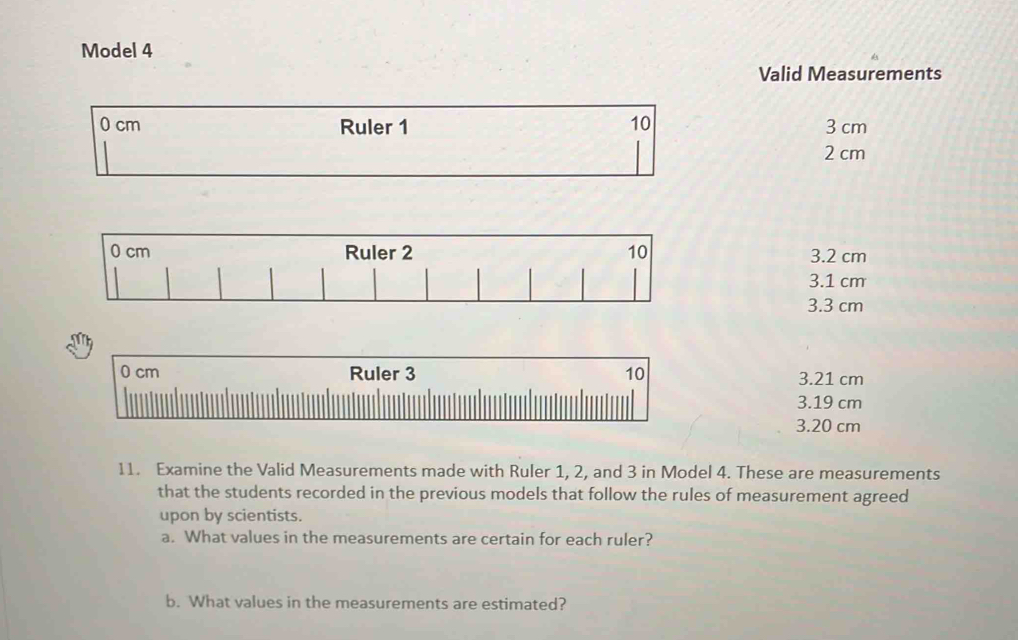 Solved: Model 4 Valid Measurements 0 cm Ruler 1 10 3 cm 2 cm 0 cm Ruler ...