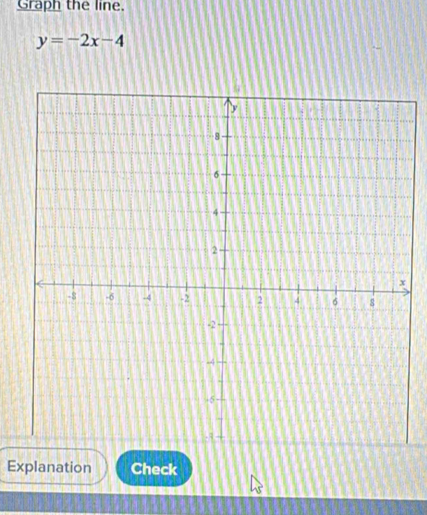 Graph the line.
y=-2x-4
Explanation Check