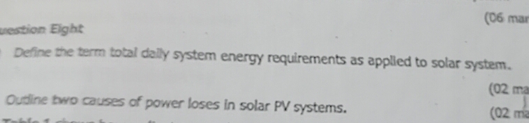 Gelöst:(06 mar vestion Eight Define the term total dally system energy ...