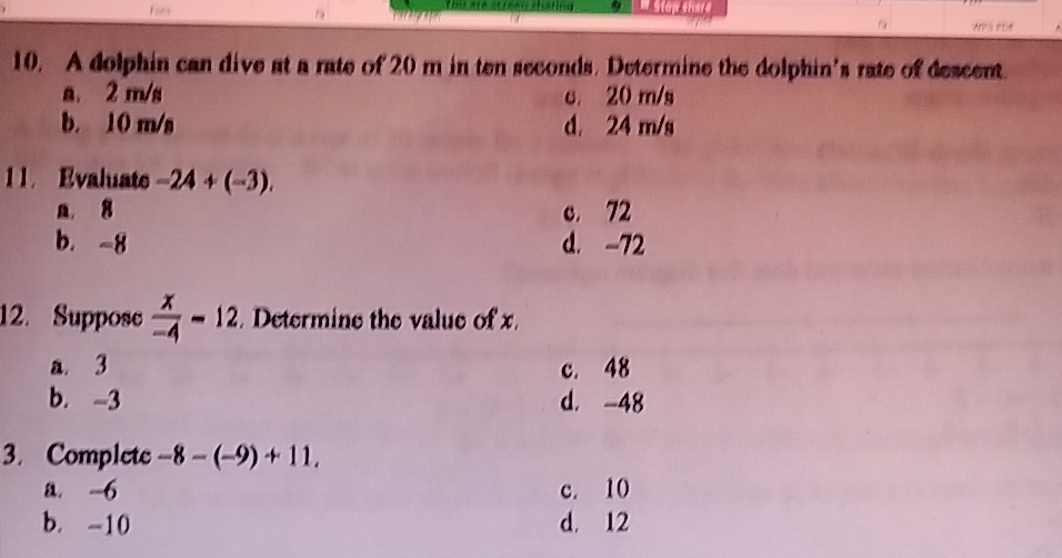 Solved: for * Stop share WPS PA 10. A dolphin can dive at a rate of 20 ...