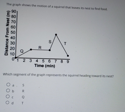 Solved: The graph shows the motion of a squirrel thaaves its nest to ...