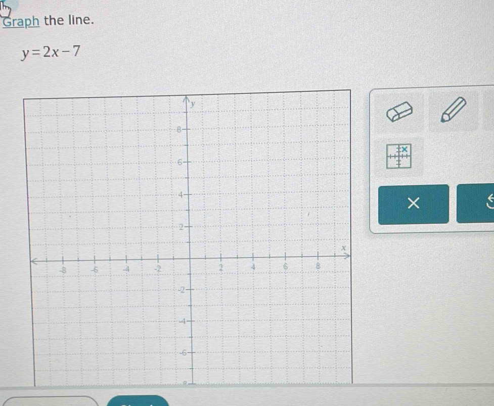 Graph the line.
y=2x-7
× 
(