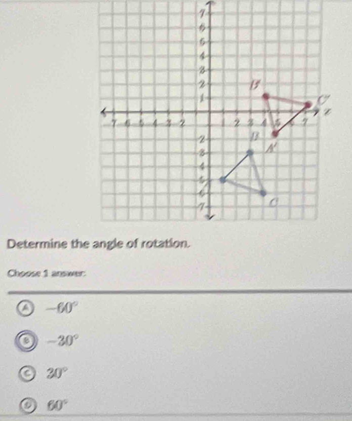 Choose 1 answer.
a -60°
a -30°
a 30°
a 60°