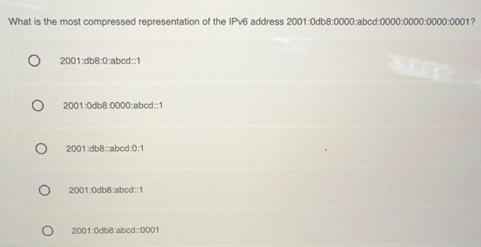 Solved: What is the most compressed representation of the IPv6 address ...