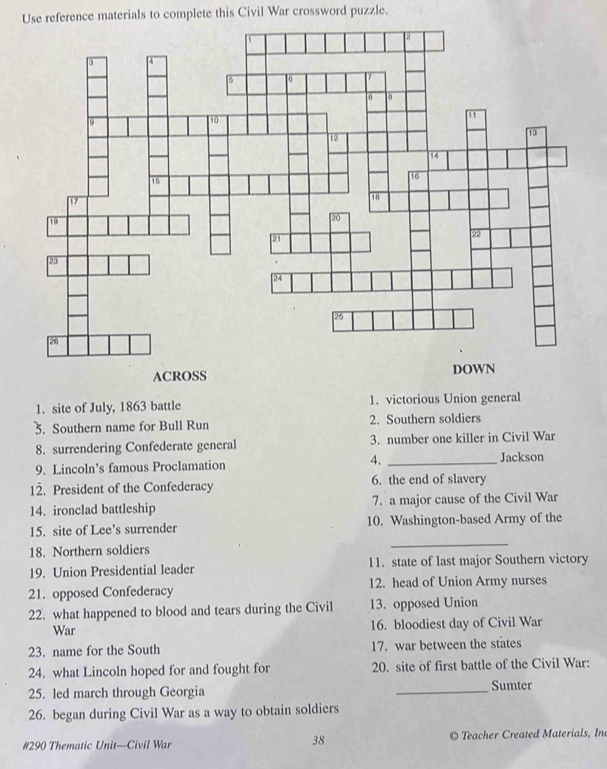 Solved: use reference materials to complete this civil war ...