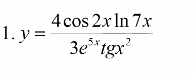 y= 4cos 2xln 7x/3e^(5x)tg x^2 