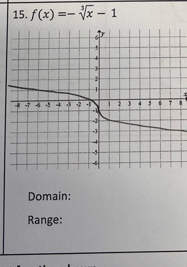 f(x)=-sqrt[3](x)-1
x
8
Domain: 
Range: