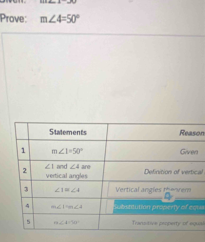 Prove: m∠ 4=50°
on
al
ua
al