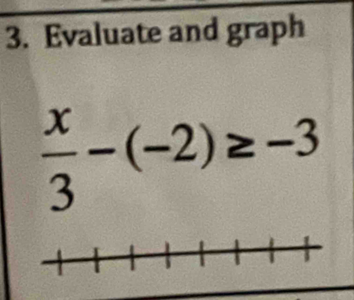 Evaluate and graph
 x/3 -(-2)≥ -3