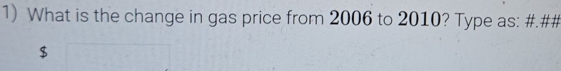 What is the change in gas price from 2006 to 2010? Type as: #.##